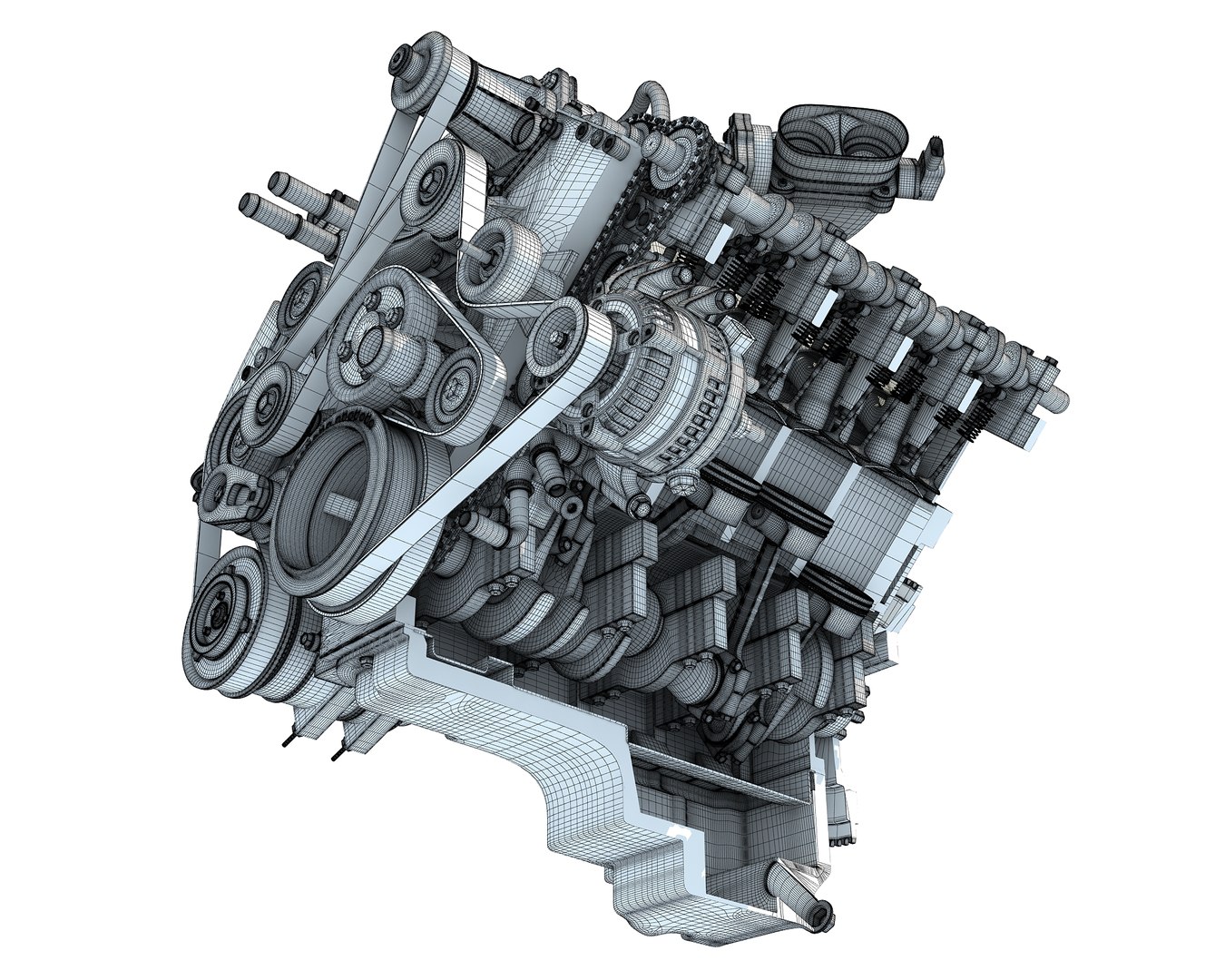 Sectioned V6 Engine with Ignition - 3D Model by 3D Horse