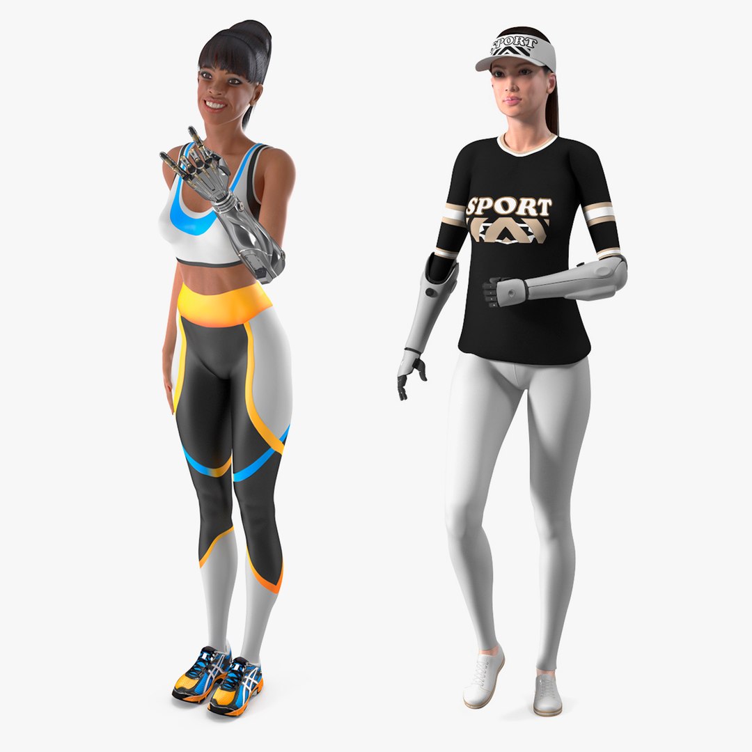 Woman with Prosthetic Arms Collection 3D model preview