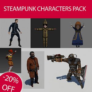 steampunk characters pack 3d model