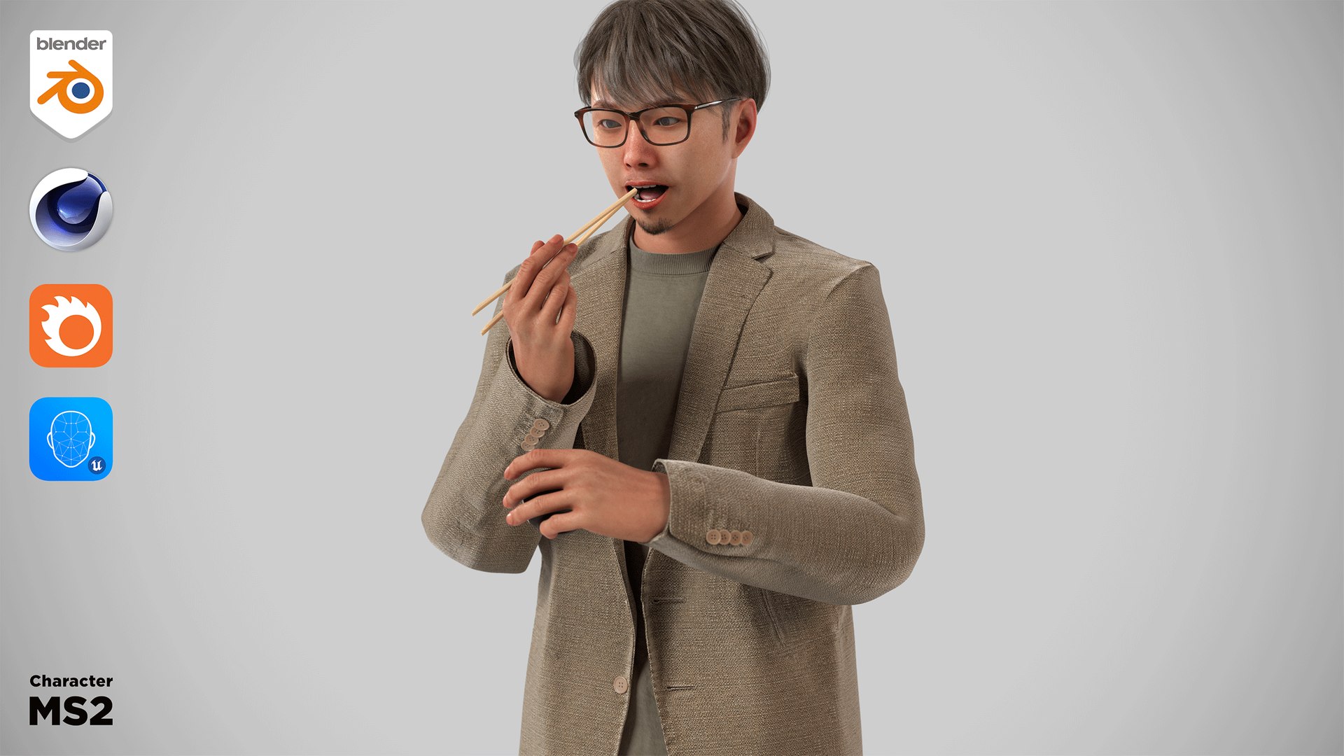 3D Rigged Modular Character - Asian Man 3D Model - MS2 - Blender UE5 ...