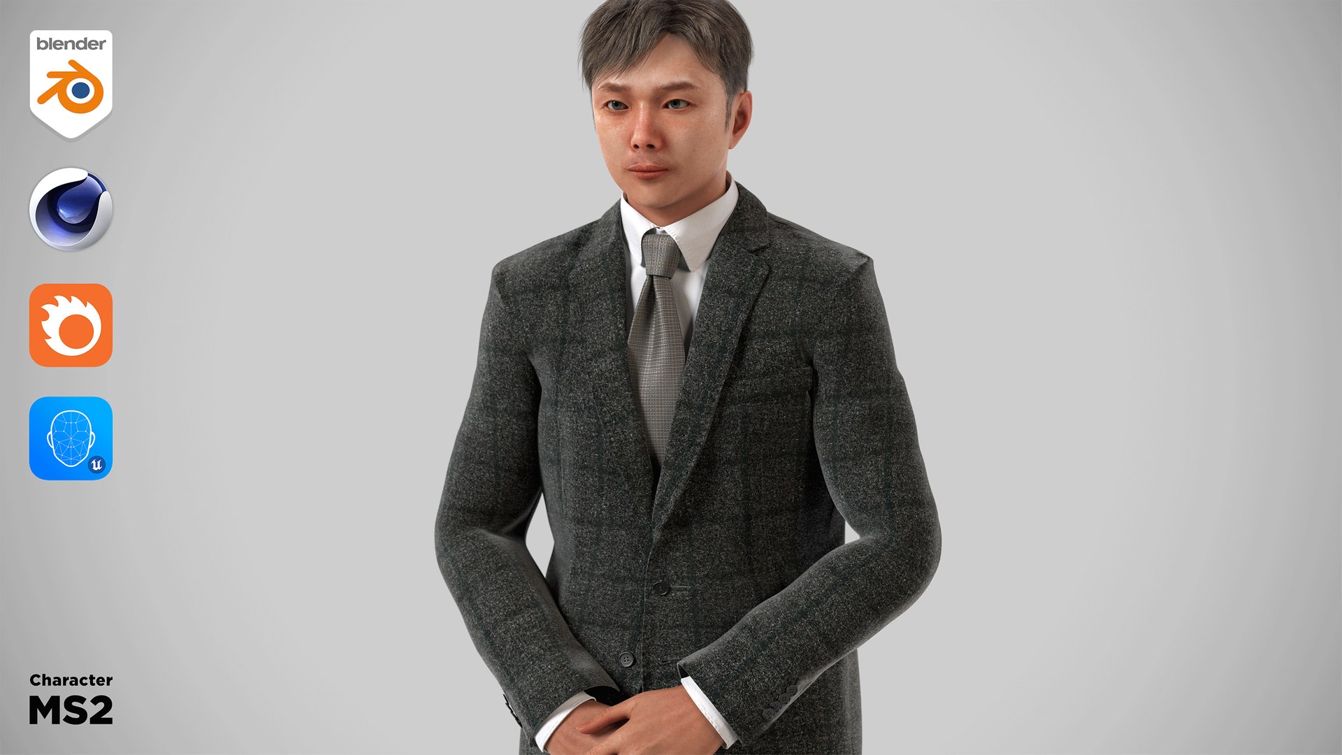 3D Rigged Modular Character - Asian Man 3D Model - MS2 - Blender UE5 ...