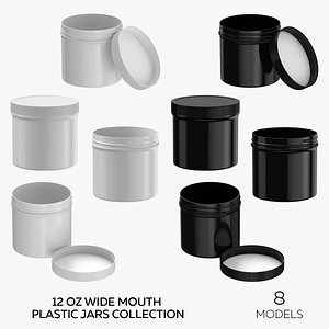 12 oz Wide Mouth Plastic Jars Collection - 8 models 3D