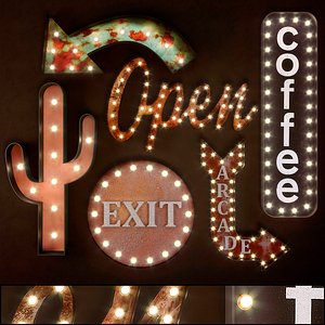 lighted metal sign set model