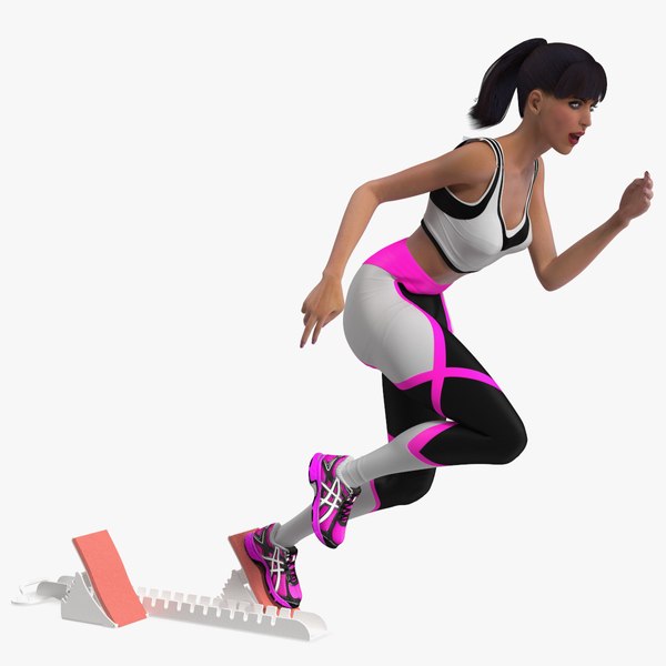 Mujer atleta con bloque de salida preparado para Modo Modelo 3D