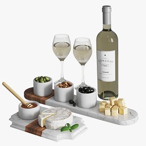Set with white wine and snacks