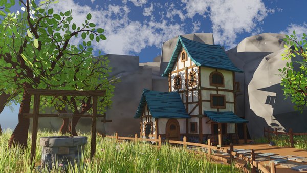 3D model Low poly Medieval House scene Low-poly 3D model