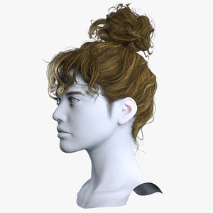3D Modern Realistic Female Messy Bun Hair Asset - Real-Time model