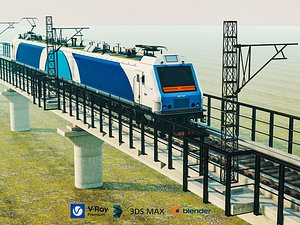 3D model Electric Freight Locomotive Viaduct Railway 3D Model