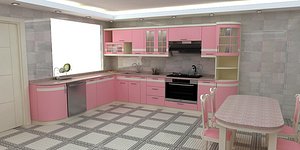 modern pink kitchen 3D model