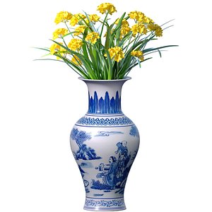 bouquet of yellow flowers in a vase a pot a vase for decoration 3D