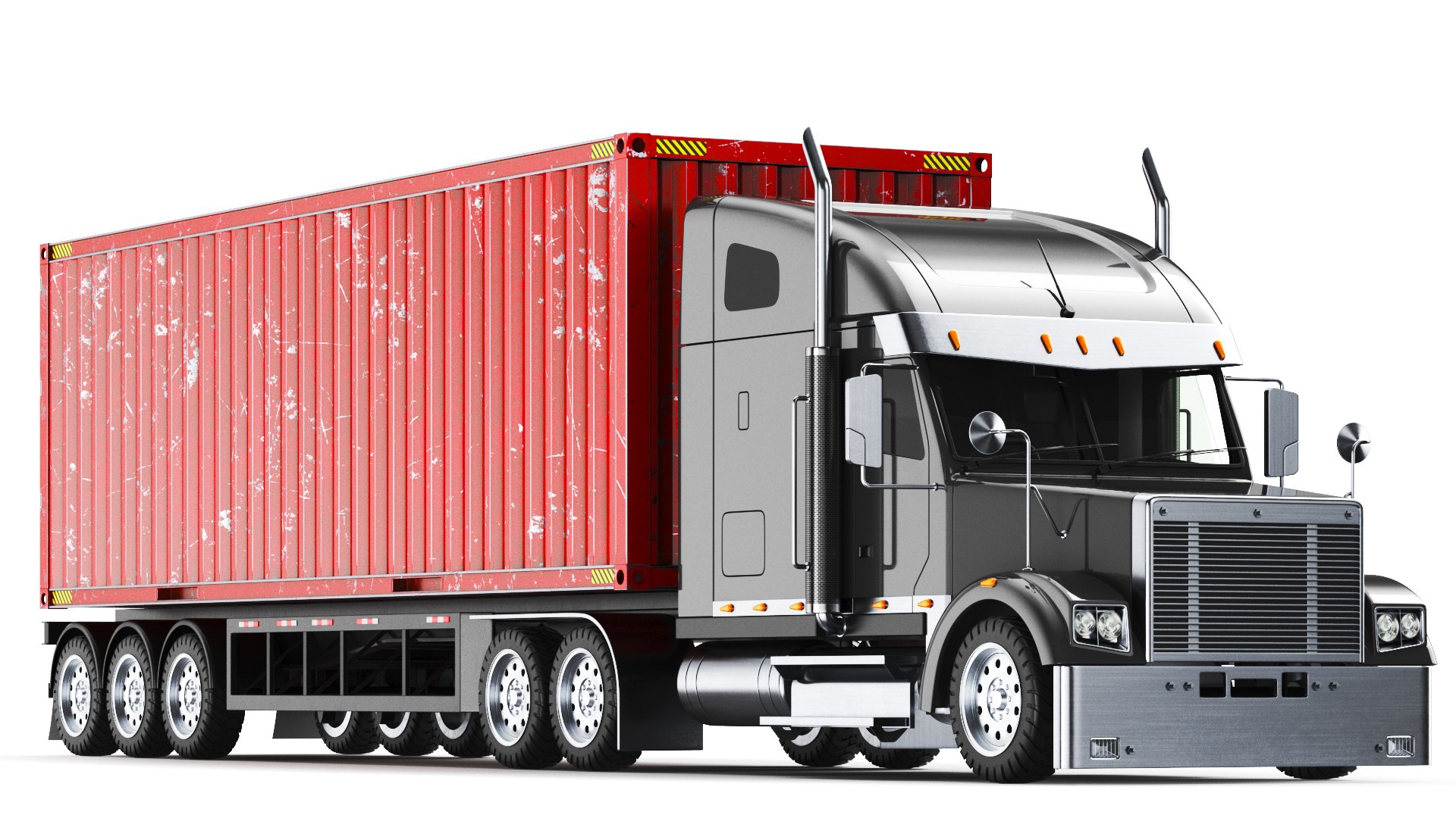 3D Detailed Long Hood Container Truck - TurboSquid 2504076
