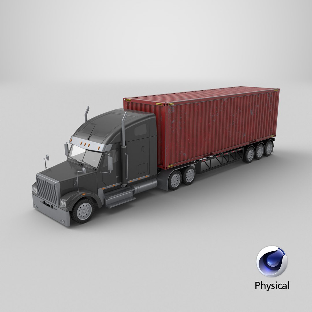 3D Detailed Long Hood Container Truck - TurboSquid 2504076