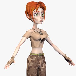 cartoon soldier female - 3D model