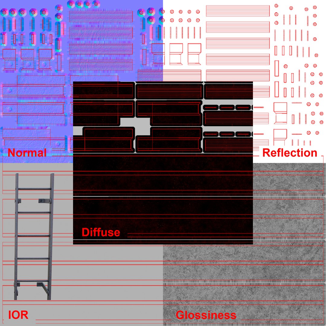 Steel wall mount ladder model TurboSquid 1845534