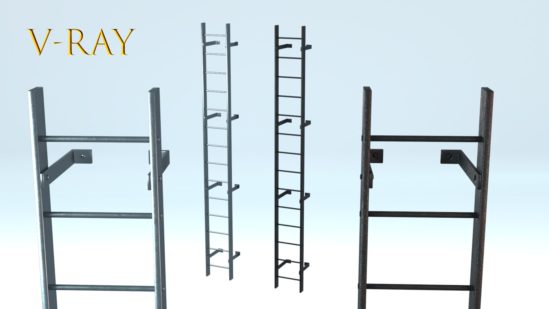 Steel wall mount ladder model TurboSquid 1845534