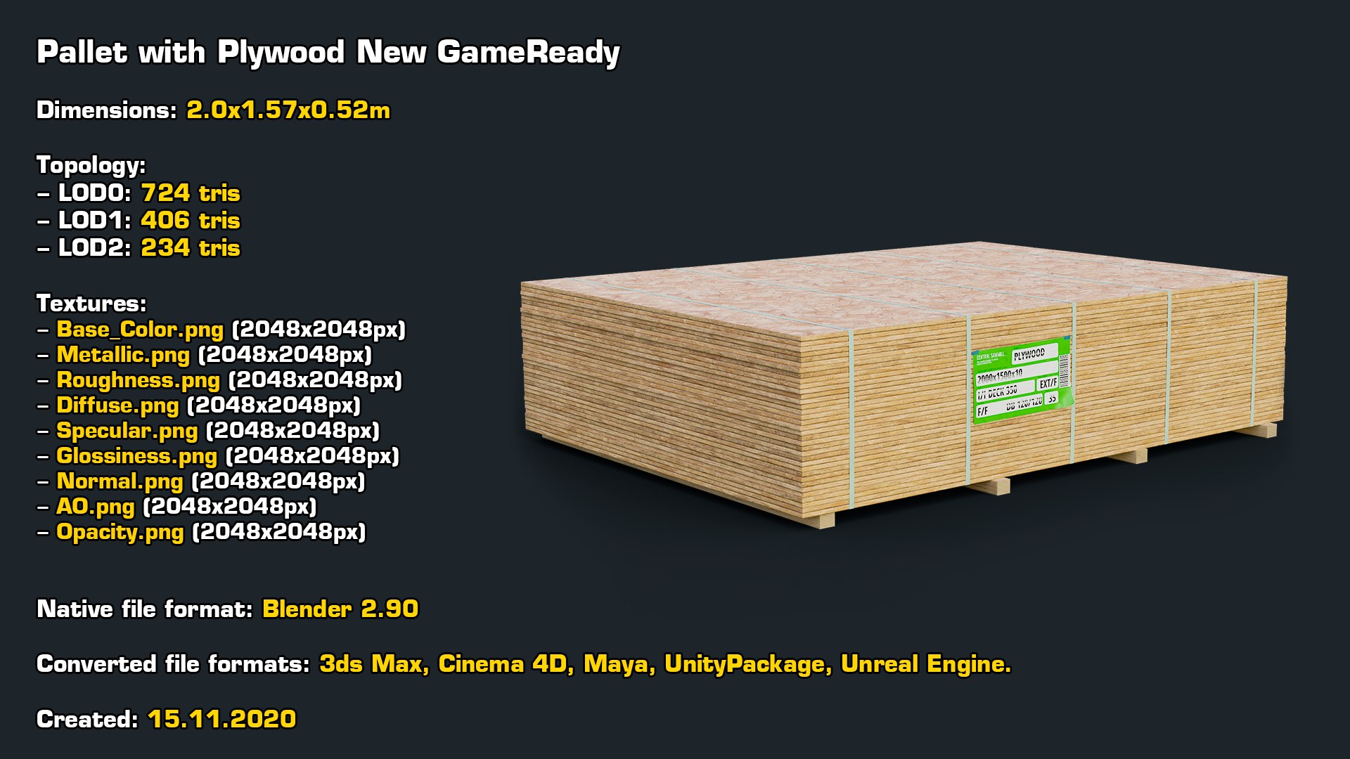 pallet plywood gameready lods 3D model https://p.turbosquid.com/ts-thumb/0X/9af7pu/kQ/stats/png/1605451552/1920x1080/fit_q87/4dd0d4283a7f151b010d6824c744fd7b80acdca2/stats.jpg
