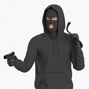 Robber Wearing Mask and Hood Rigged for Maya 3D model
