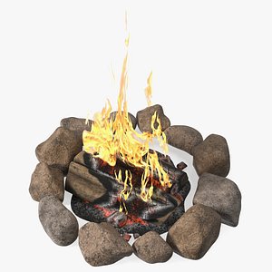 3D Campfire with Stones Around