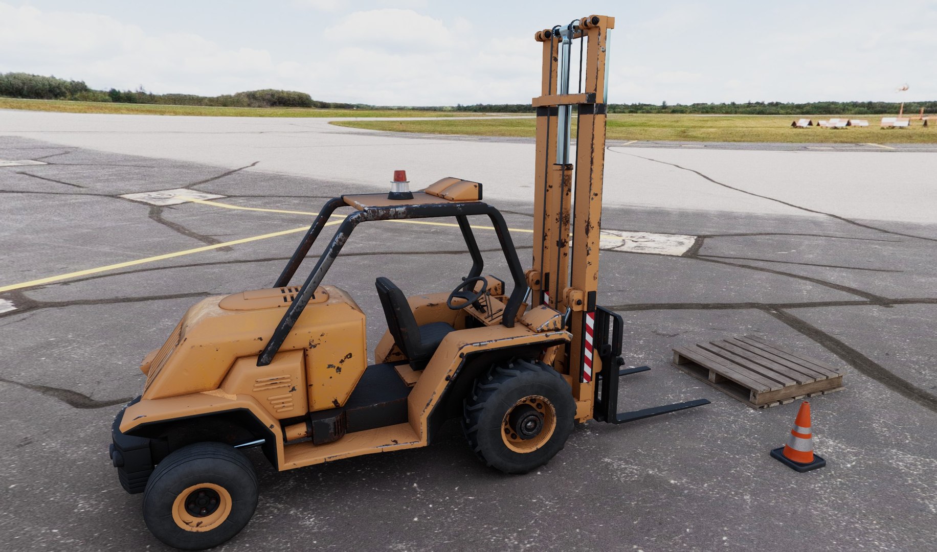 Industrial Forklift Wood Pallet And Traffic Cone Bundle Model ...