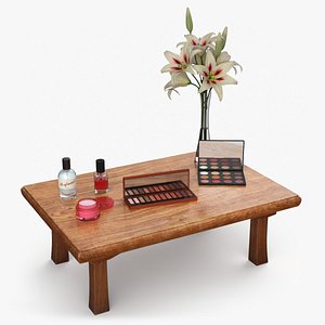 Rustic Vanity Table with Makeup and Perfume 3D