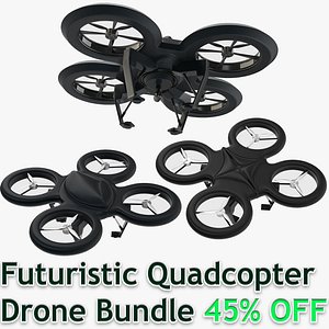 Futuristic Quadcopter Drone Bundle 3D