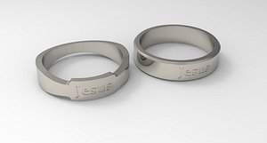 3D Jesus Couple Ring Platinum