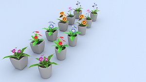 3D 6 low poly flowers collection 02 with two different pots Low-poly 3D model model