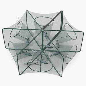 Mesh Fishing Trap with Fish Inside