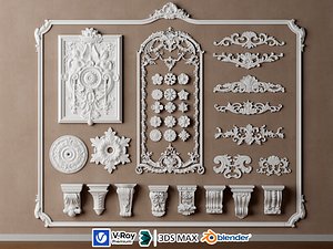 3D Classic Plaster Ornaments Wall Carvings Gypsum Moulding Decor