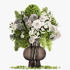3D Decorative Bouquet of green flowers in a vase for decor 151