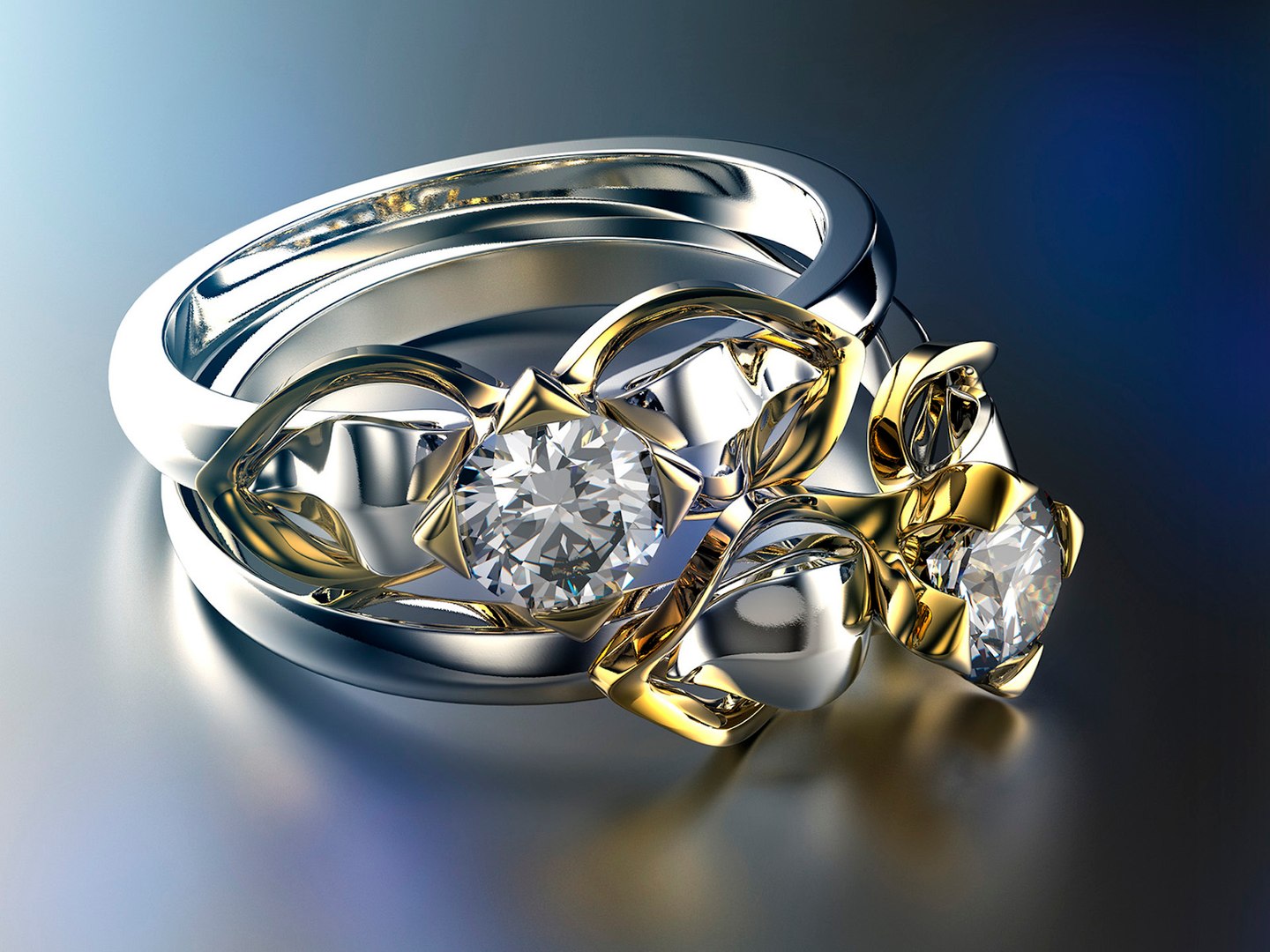 Engagement wedding ring with gem 0103 set of sizes 3dm OBJ STL 3D model ...