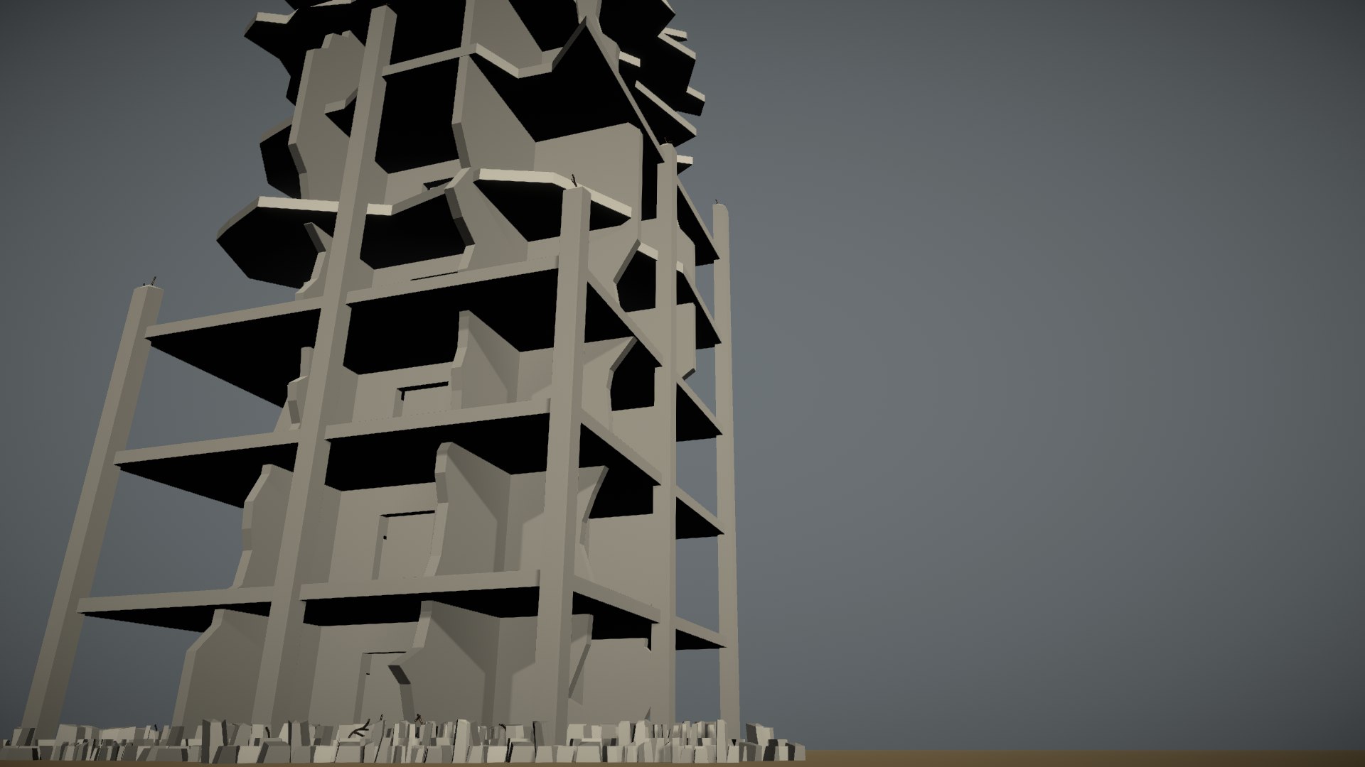 3D destroyed building model https://p.turbosquid.com/ts-thumb/0a/fgWS1V/eK/destroyedbuilding21rend05/png/1609261078/1920x1080/fit_q87/0348c40877b55ebe8283f21a01024b9a0c2e539f/destroyedbuilding21rend05.jpg