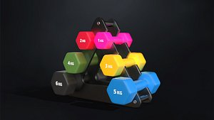 3D Set of fitness dumbbells with a stand