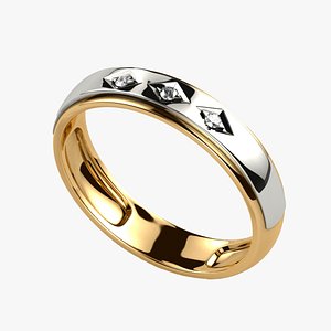 Combined Gold Fashion Ring 3D model
