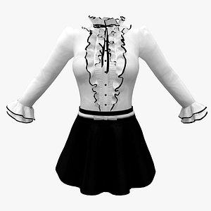 Frill Bow Knot Blouse with Flare Skirt 3D model