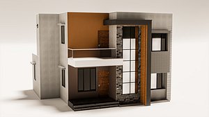 3D Modern Two Story House Exterior Low Poly Architectural 3D Model