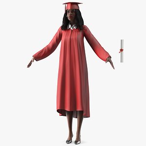 Dark Skin Graduation Gown Woman T Pose