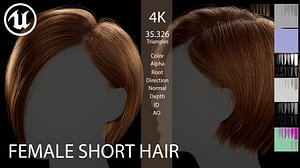 3D Game ready female Short bang hairstyle - real time hair cards Low-poly 3D model model
