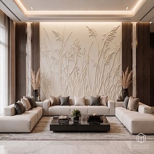 Modern Wild Grass Panel Decor Bas Relief Mural STL CNC 78 3D model