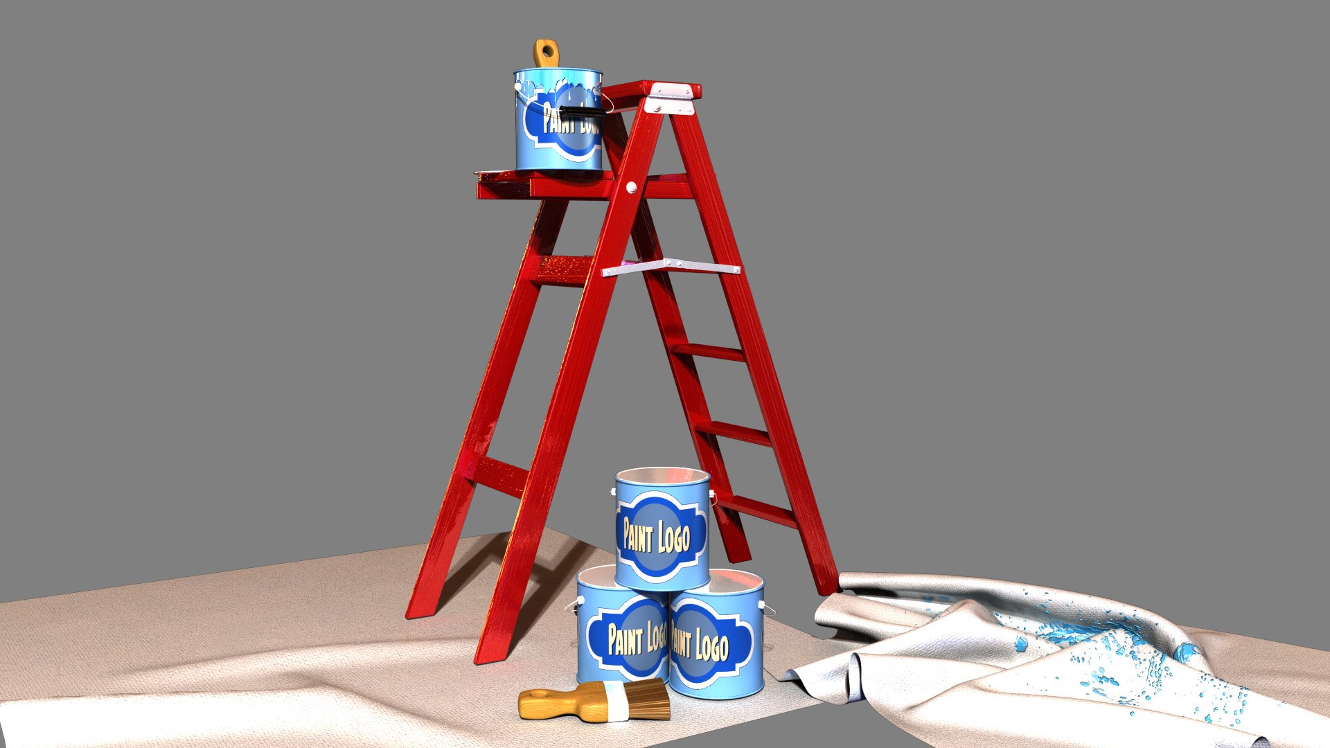 3d model ladder paint cans