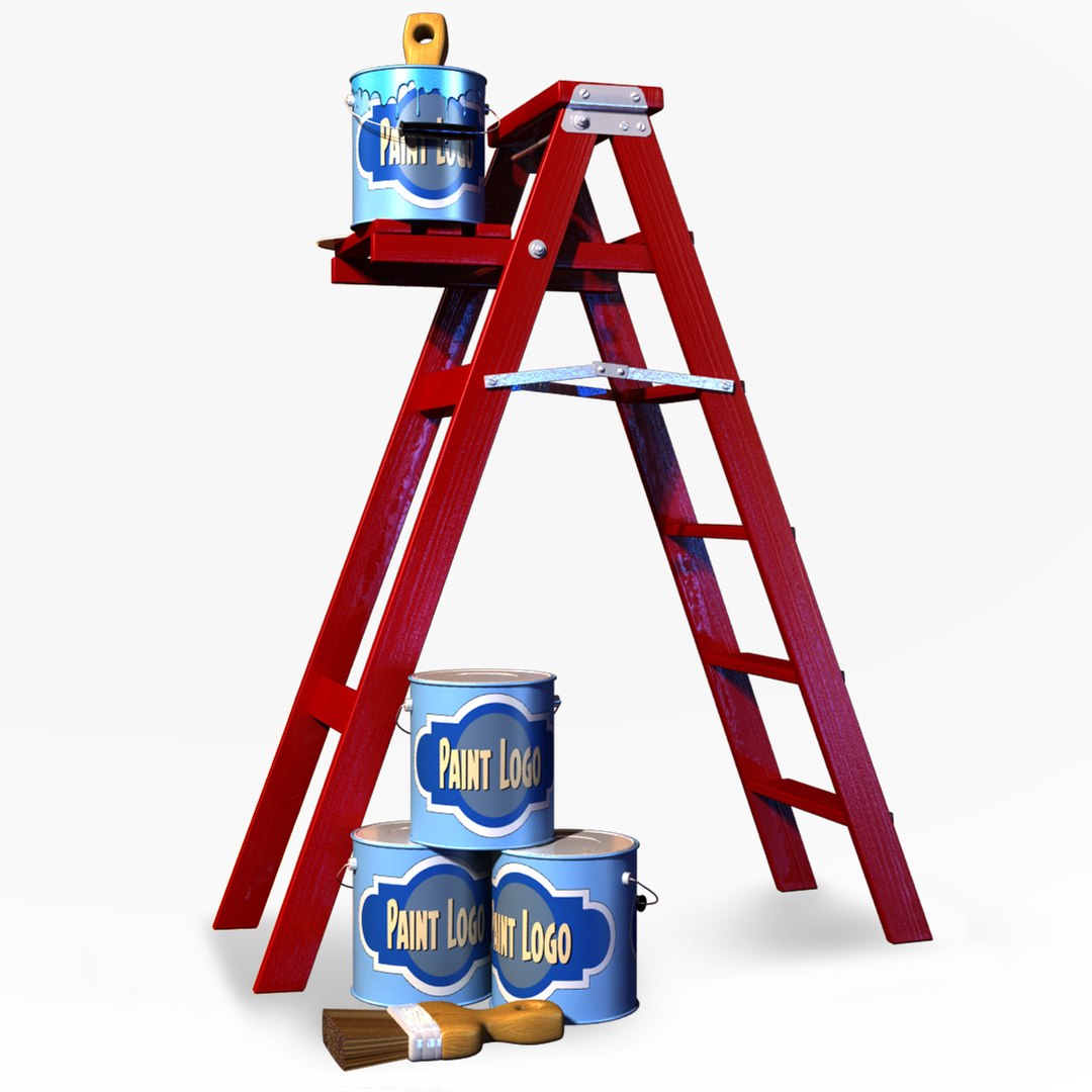 3d model ladder paint cans