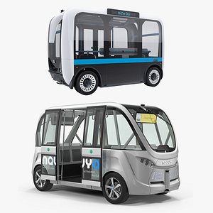 Rigged Self Driving Buses 3D Models Collection