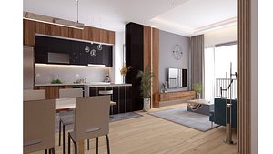 3D Living Kitchen 078- Apartment 0f Maihointerior