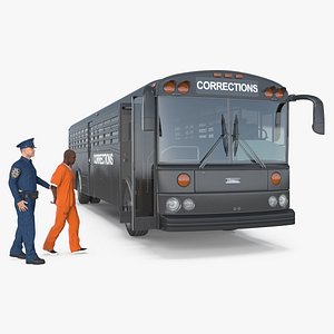 Prison Transport Bus with Officer and Inmate 3D model