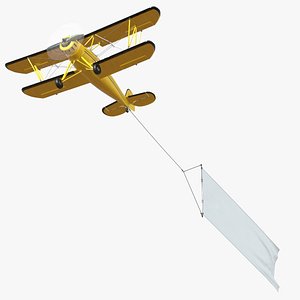 Biplane With Banner - Animated Game Asset