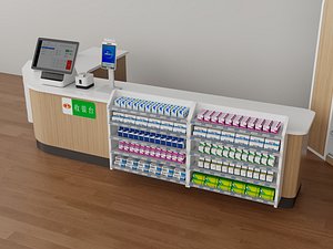 Modern Pharmacy Retail Shelves and Medicine Display Cabinet Set 3D model