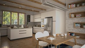 3D model Kitchen and living room interior  3D scene