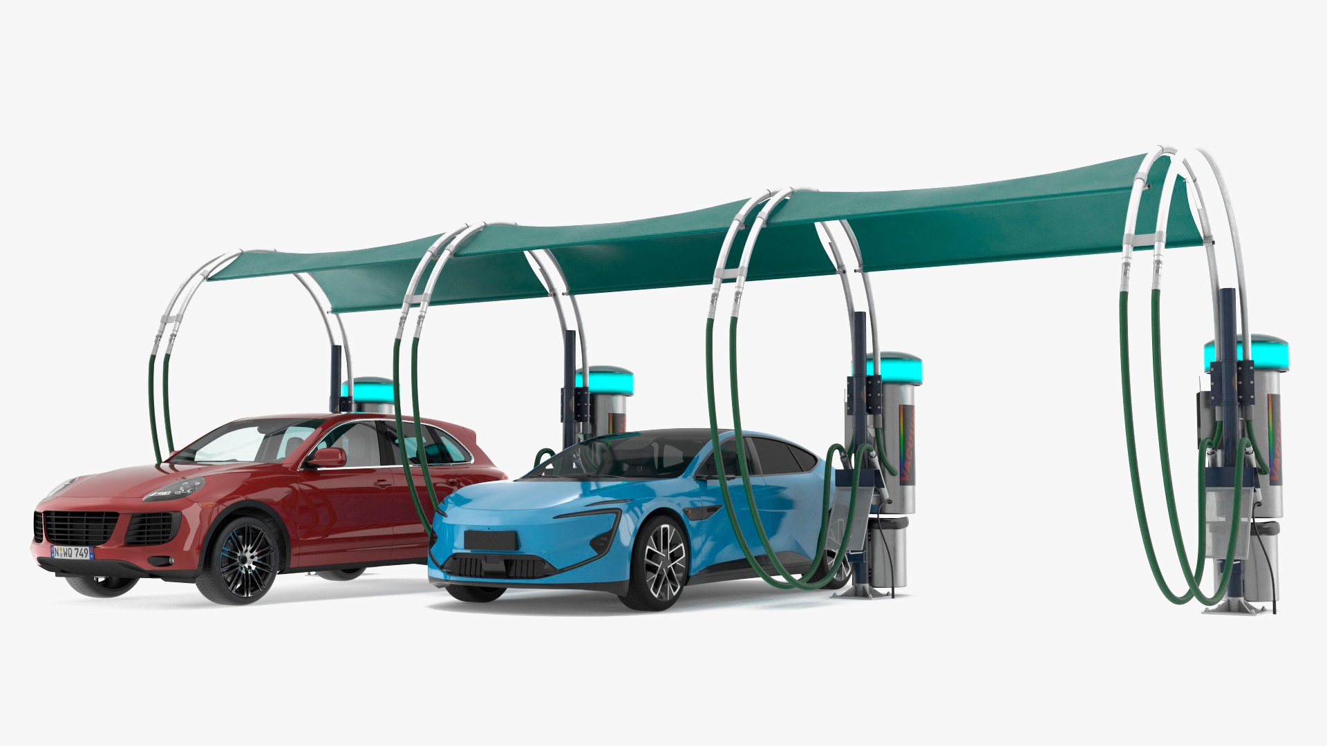 Luxury Vehicles on Car Wash with Vacuum Cleaner 3D model preview