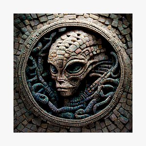 alien snake mosaic with materials and textures