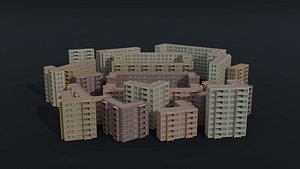 Low-poly Cartoon city apartments kit Polygonal Style 3D model